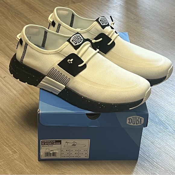 Hey Dude Sirocco M Sport Mode Men’s White and‎ Black Slip On Comfort Shoes Sz 14 - Picture 1 of 9